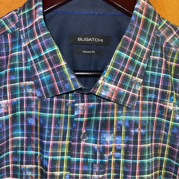 Bugatchi Shirt Men XL Bright Colorful Plaid Check Flip Cuff Casual Designer - Picture 1 of 9